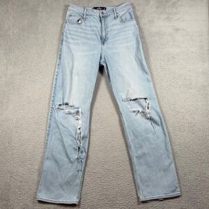 Hollister Ultra High Rise Dad Jeans Light Wash Distressed Women's 9L 29x33 Denim